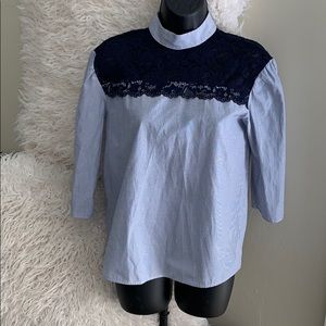 ZARA BASICS LACE/ STRIPED TOP XS